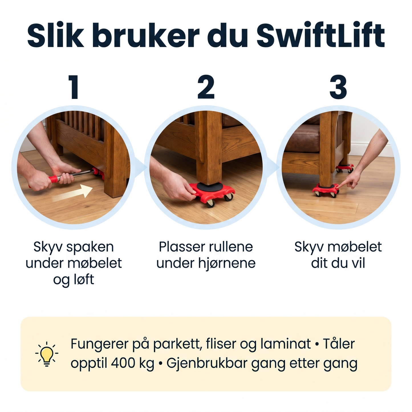 SwiftLift - Møbelflytter med hjul og løftespak