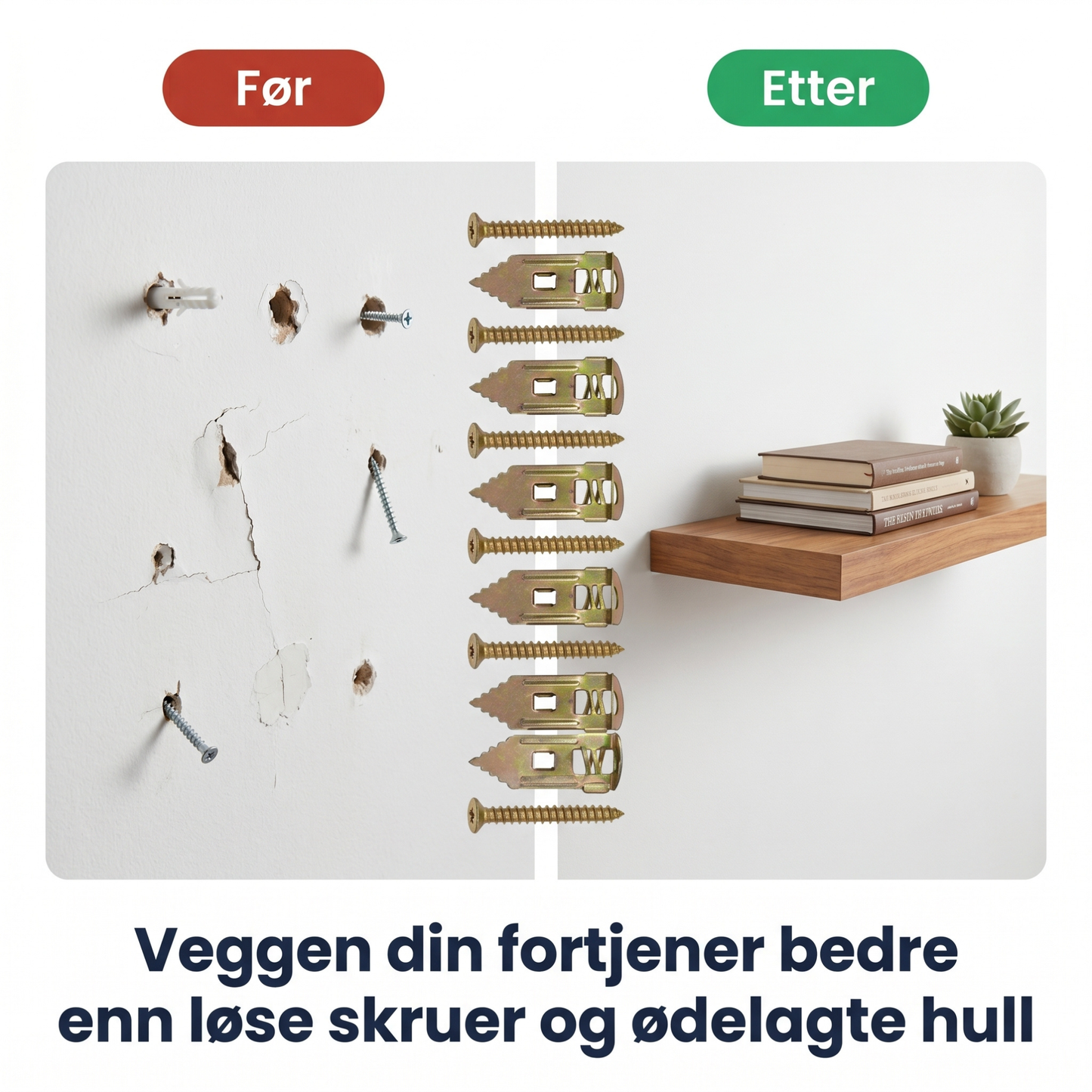 GripFix — Selvborende veggankere med skruer (50 deler)