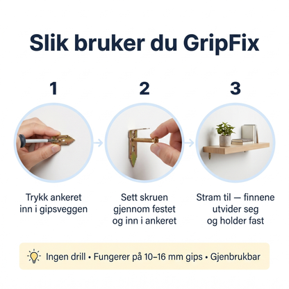 GripFix — Selvborende veggankere med skruer (50 deler)