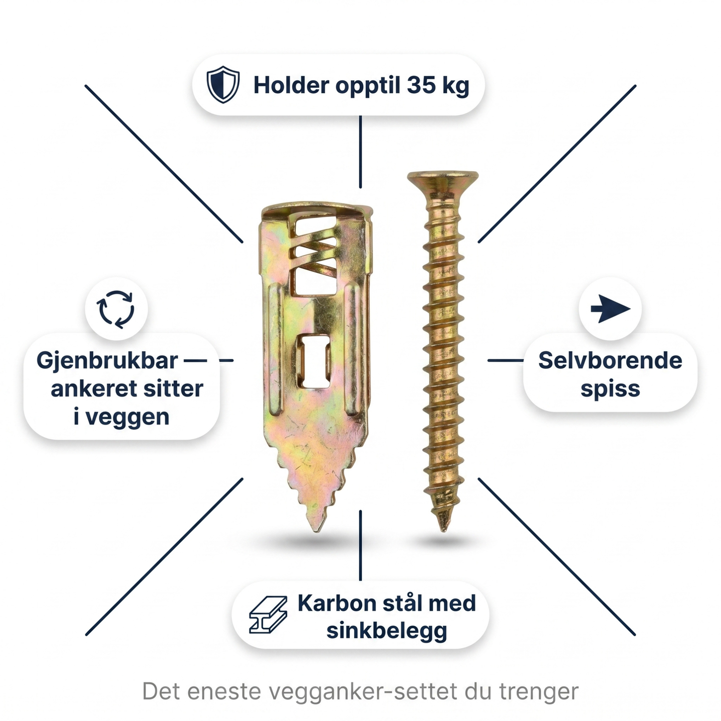 GripFix — Selvborende veggankere med skruer (50 deler)