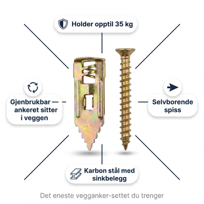 GripFix — Selvborende veggankere med skruer (50 deler)